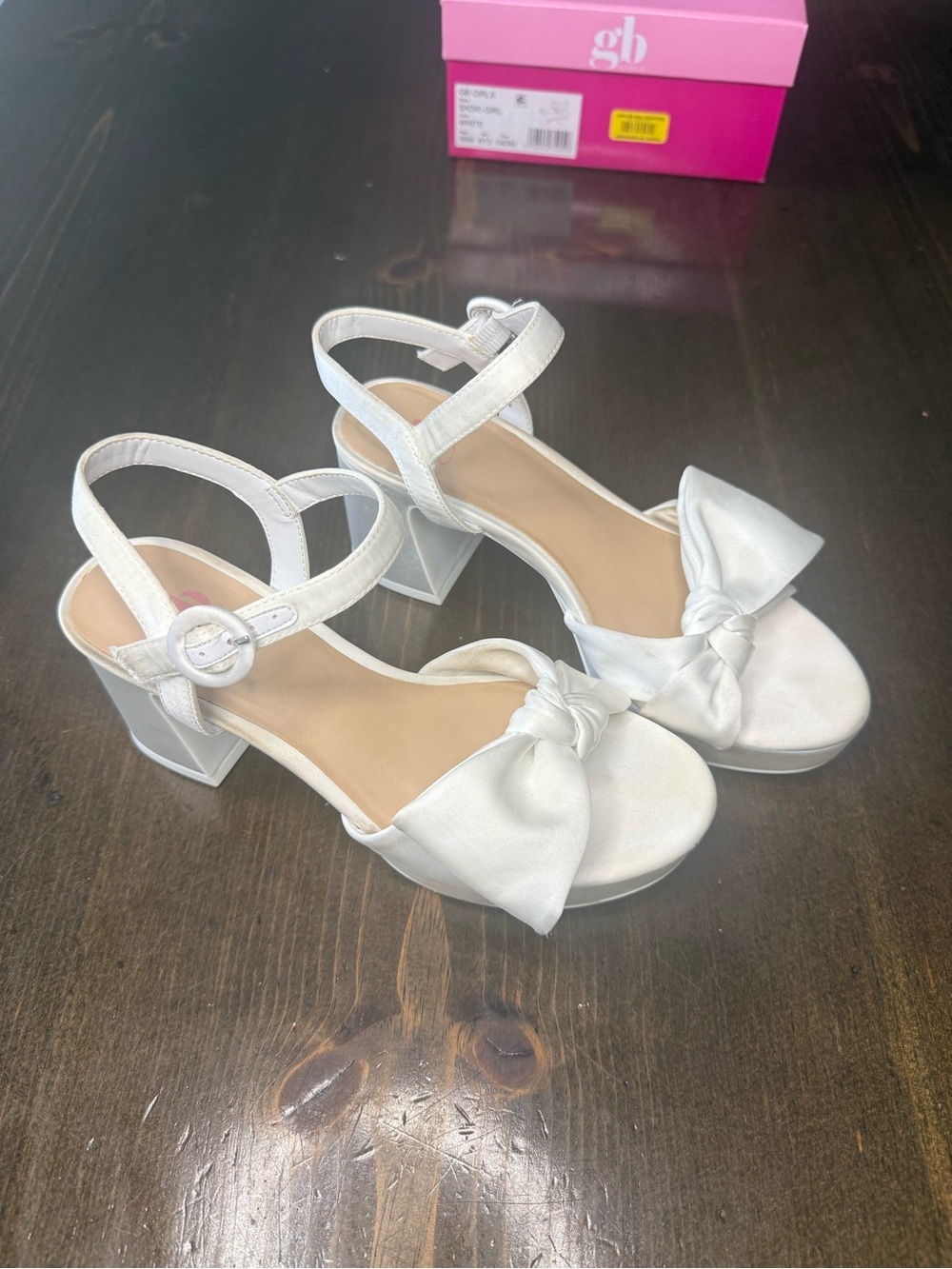 GB girls White Knotted Bow Block White Heel Sandals